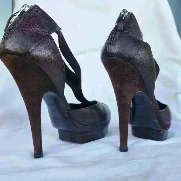 YSL Yves Saint Laurent Brown Leather Seude Pumps | Vintage Designer Heels - Picture 4 of 8